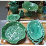 Two trays of mainly Wedgwood, green leaf shaped items to include: tazza, baluster jugs, plates,