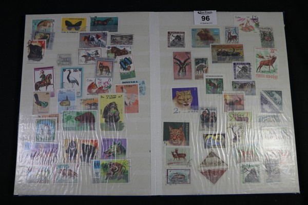 Blue stockbook of All World thematic stamps, birds and animals, mostly used. (B.P. 24% incl.
