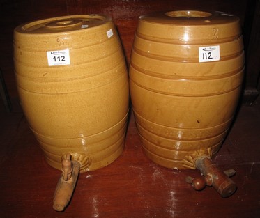 Two stoneware barrels with wooden taps. (2) (B.P. 24% incl.