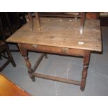 18th Century style oak single drawer side table on turned supports. (B.P. 24% incl.