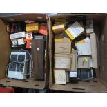 Two large boxes of assorted photographic slides and transparencies, some glass slides,
