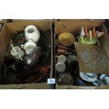 Two boxes of assorted items to include; dresser jugs, Royal Albert 'Romance' floral teapot,