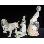 Nao Spanish porcelain figure group of young girl with goat,