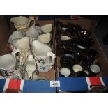 Two boxes of assorted china to include; copper lustre dresser jugs,