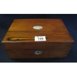 19th Century rosewood ladies jewellery box with mother of pearl escutcheon. (B.P. 24% incl.