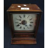 19th Century German alarm mantel clock with painted Roman face. (B.P. 24% incl.