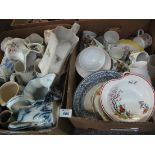 Three boxes of assorted items to include; dresser jugs, Ashdale bird design mugs, floral mugs,
