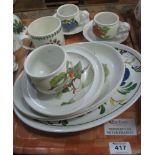 Tray of Portmeirion Pomona design items to include; coffee cups and saucers, oval dishes etc. (B.P.