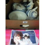 Box of mainly blue and white china to include; oriental design vases, gravy boat, cheese dish,