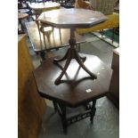 Edwardian oak octagonal table with under tier on casters,