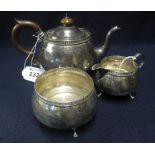 Bachelor's silver three piece tea service comprising; baluster shaped teapot, milk jug and sucrier.