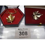 Two maple leaf brooches. (B.P. 24% incl.