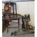 Collection of items to include; folding brass top occasional tables, wall clock with bells,