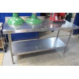 Stainless steel industrial two tier kitchen worktop. (B.P. 24% incl.