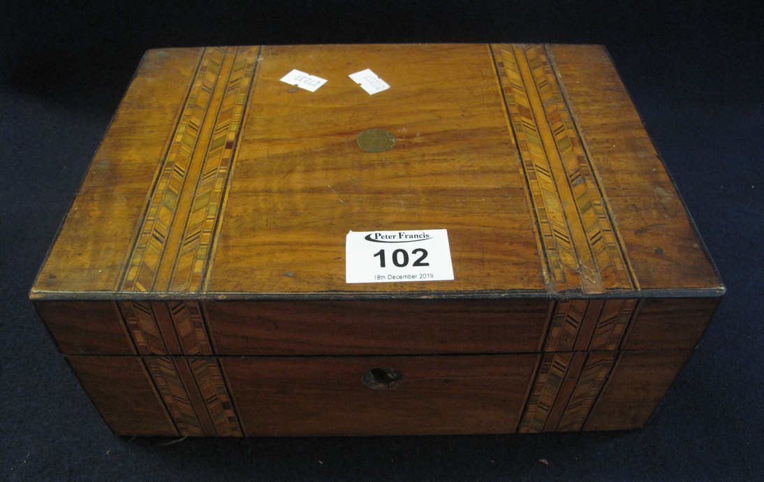 19th Century Tunbridge banded walnut ladies workbox. (B.P. 24% incl.