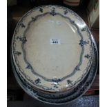Collection of 19th Century transfer printed blue and white oval meat dishes, varying designs. (B.P.