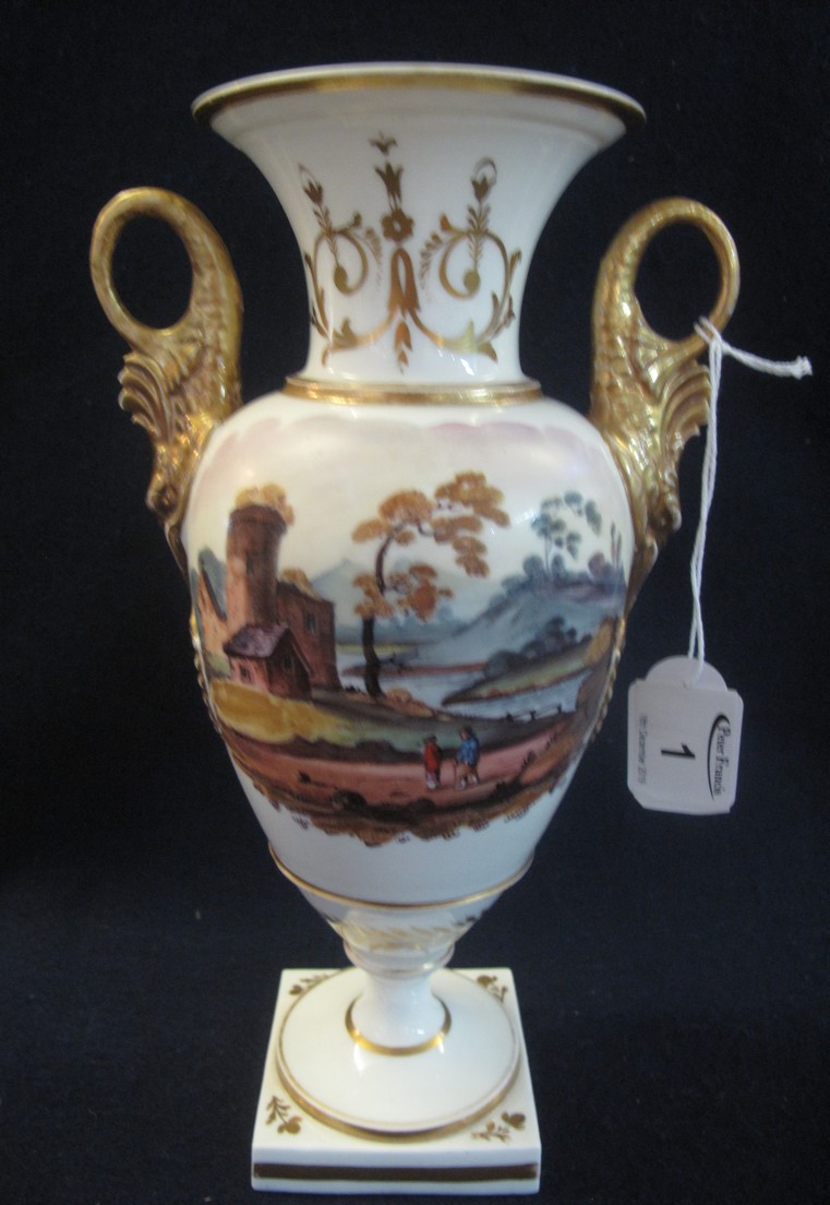 Early 19th Century Swansea porcelain two handled baluster shaped pedestal vase. 57cm high approx.