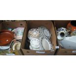 Three boxes of assorted mainly china items to include; Sylvac ware floral design jug,