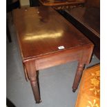 Victorian mahogany Pembroke table on turned supports and casters. (B.P. 24% incl.