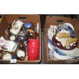 Two Boxes of assorted china to include; copper lustre dresser jugs, floral design teapot and jug,