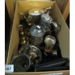 Box of assorted metalware to include; canteen of cutlery,
