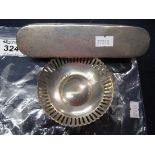 Small silver pierced dish and a silver backed clothes brush. (2) (B.P. 24% incl.