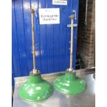 Pair of green enamelled industrial shades, unmarked. (B.P. 24% incl.