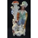 Large Staffordshire pottery flat backed figural vase, cavalier with dog. (B.P. 24% incl.