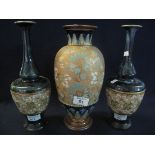 Pair of Doulton Lambeth vases with foliate decoration,