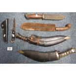 Box of assorted sheath knives to include two kukri etc. (5) (B.P. 24% incl.
