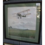 Douglass, Aviation interest, study of an Avro 505K biplane at low level, signed and dated 45',