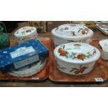 Two trays of Royal Worcester Evesham oven to tableware items to include; various tureens,