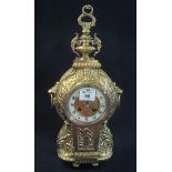 French brass balloon shaped two train mantel clock with Arabic face and drum movement. (B.P.