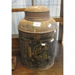 Distressed metal lidded tea caddy numbered 16. (B.P. 24% incl.