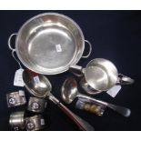 Collection of silver plate Merchant Navy items to include; napkin rings, two handled bowl,