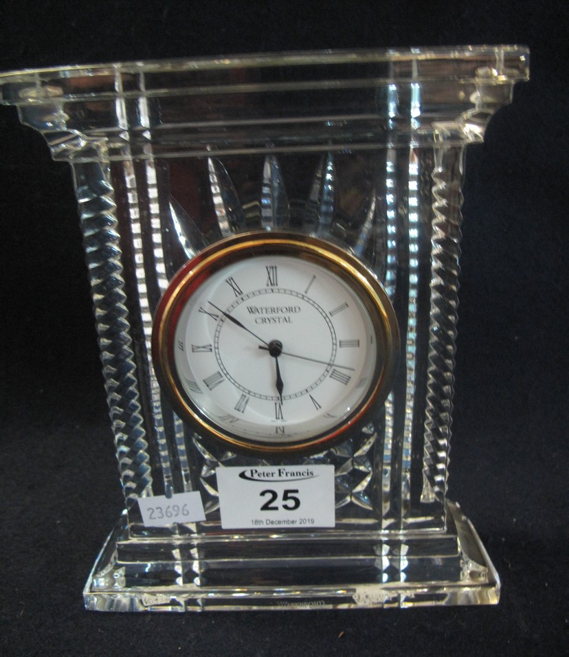 Large Waterford crystal glass mantel clock with Art Deco design stepped base. (B.P. 24% incl.