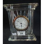 Large Waterford crystal glass mantel clock with Art Deco design stepped base. (B.P. 24% incl.