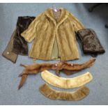 Vintage light brown mink fur short coat with floral embroidered lining.