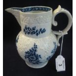 19th Century Swansea Cambrian pottery baluster shaped leaf moulded jug with blue painted floral