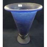 Large blue art glass trumpet vase. (B.P. 24% incl.