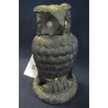 Unusual stained and carved desk inkwell in the form of a seated owl with shamrock decoration. (B.P.