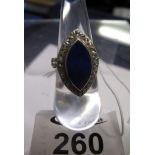 A lapis lazuli and diamond set navette shaped ring, 5.5g approx. (B.P. 24% incl.