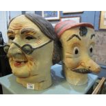 Two papier mache hollow pantomime type heads, possibly Italian, male and female. (2) (B.P. 24% incl.