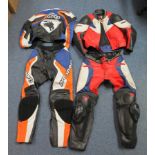 Two sets of mens' motorcycle leathers (jacket and trousers),