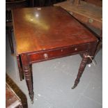 Victorian mahogany Pembroke table on ring turned legs and casters. (B.P. 24% incl.