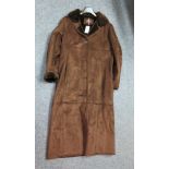 Long dark brown ladies faux sheepskin coat by Gallery. (B.P. 24% incl.