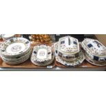 Two trays of late 19th/early 20th Century Staffordshire dinnerware items on a cream ground with