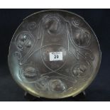 Art Nouveau pewter circular dish with stylised entwined leaf decoration,