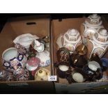 Two boxes of assorted china and glass to include; copper lustre dresser jugs,