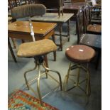 A vintage industrial factory stool marked 'floating chair S & B Poultney Ltd',